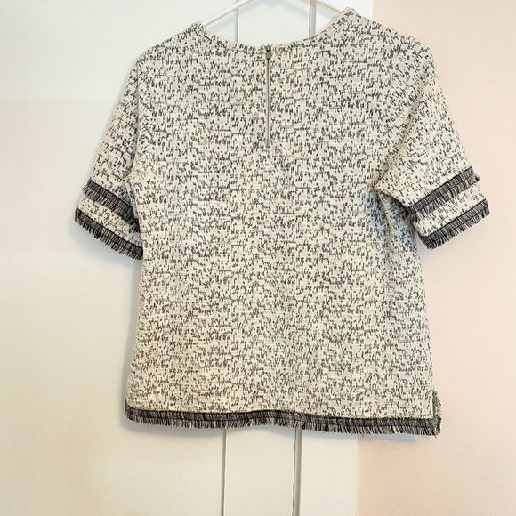 Banana Republic Crew Neck Short Sleeve Fringe Detail Black White S - Picture 2 of 6